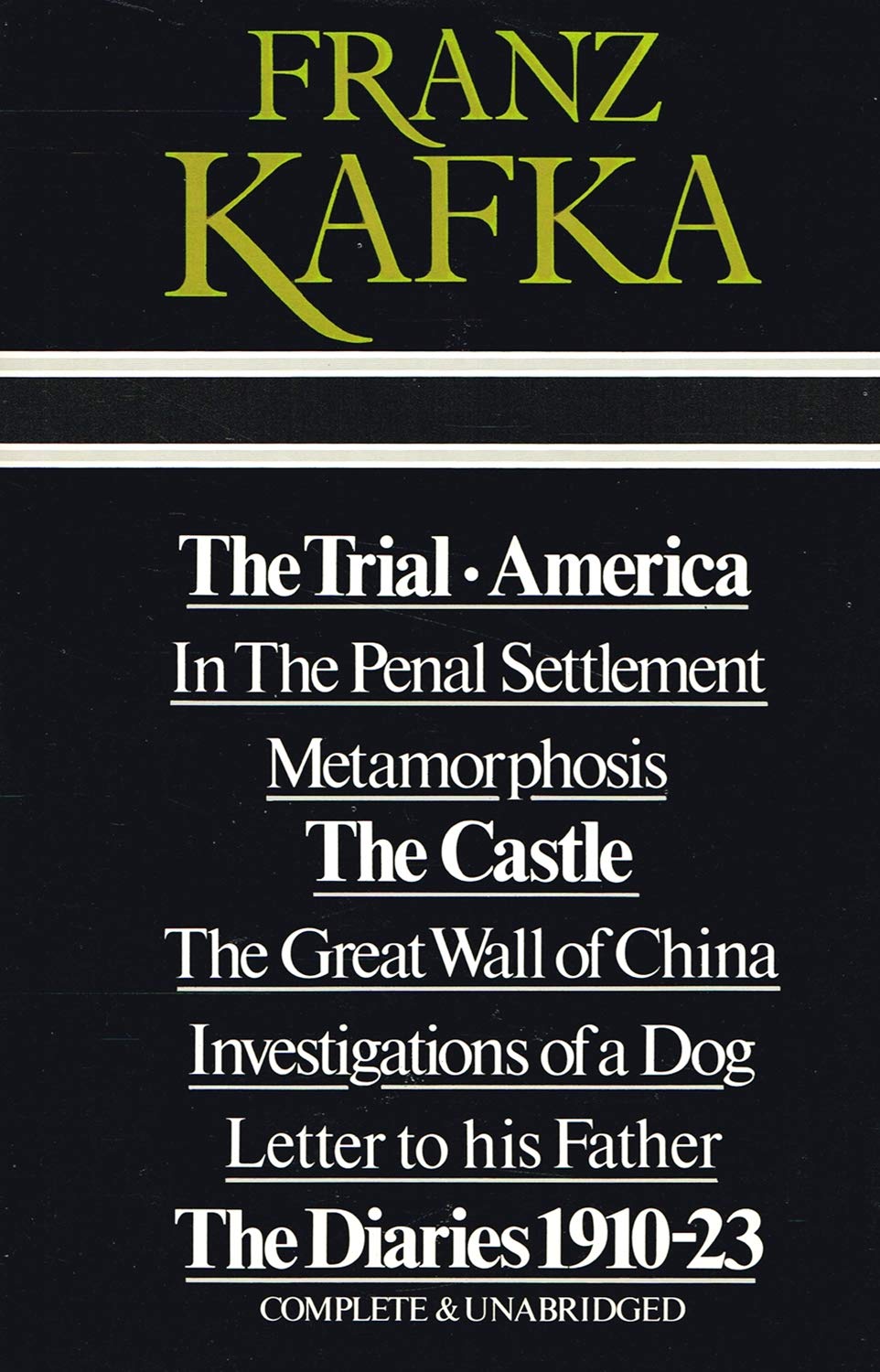 Franz Kafka ; The Trial / America / In The Penal Settlement / Metamorphosis / The Castle / The Great Wall of China / Investigations of a Dog / Letter to his Father / The Diaries 1910-23 book cover