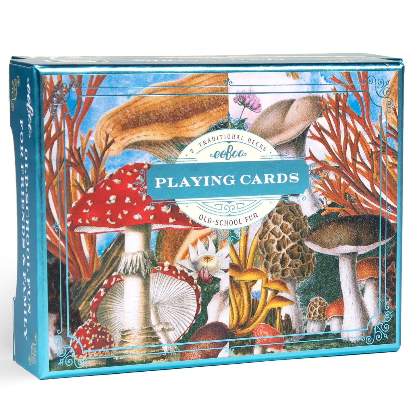 eeBoo Piece & Love: Mushroom Playing Cards - Includes 2 - 52 Card Decks, Traditional Decks with Beautiful Artwork & Gilded Edges