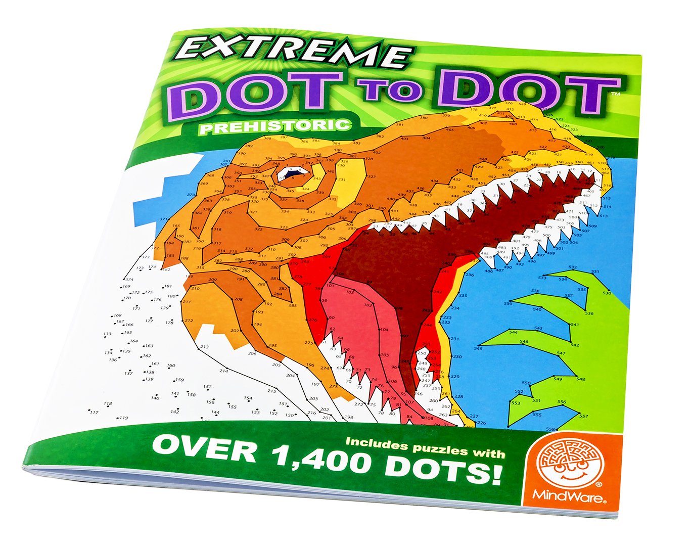 MindWare Extreme Dot to Dot Coloring Prehistoric – Connect-the-Dots Dinosaur Coloring Book for Kids and Adults, 32 Puzzles, Ages 8 and Up book cover